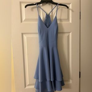 Blue lace back semi-formal dress